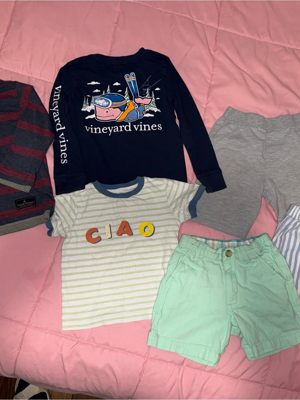 Vineyard Vines Navy Long-Sleeve Kids Tee with Skiing Whale Graphic